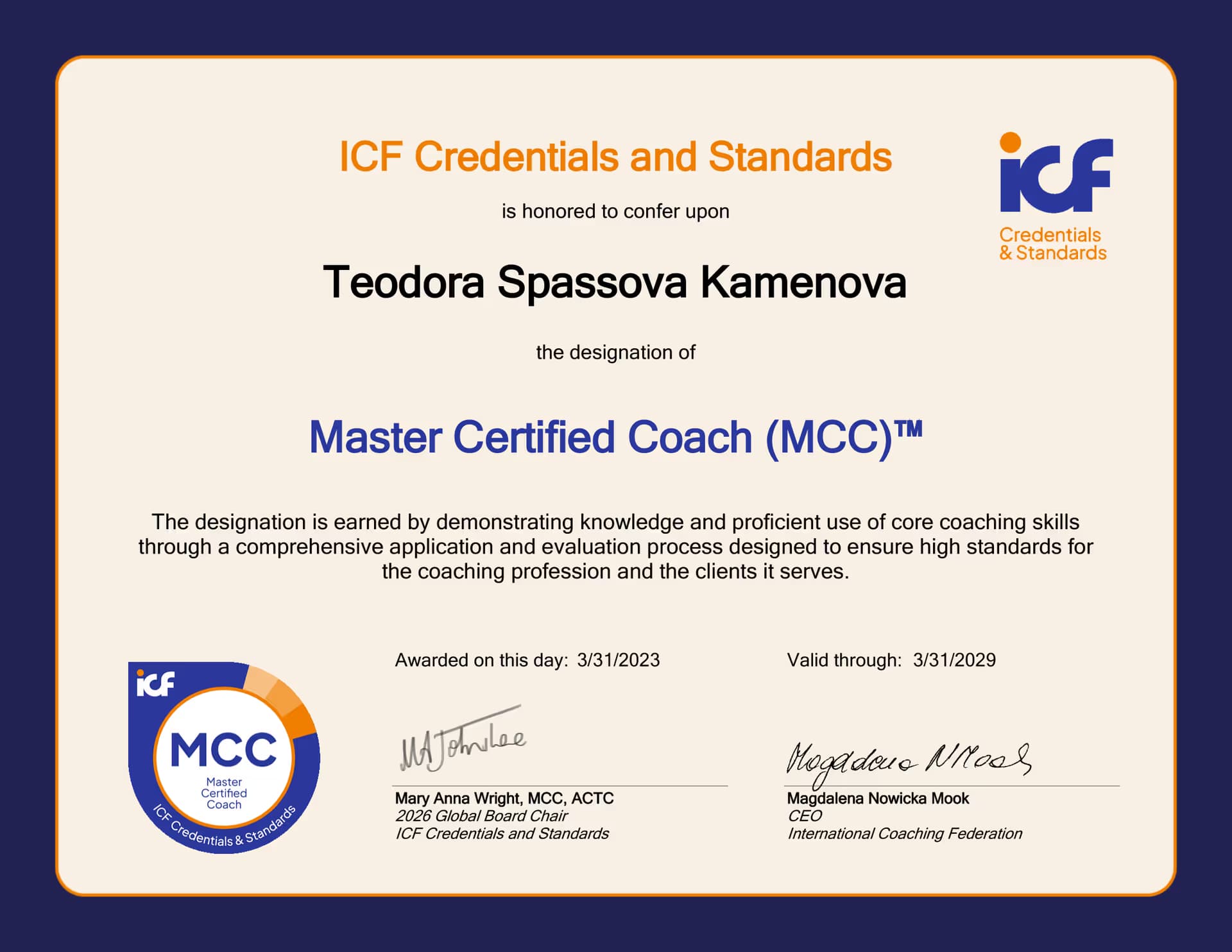 Master Certified Coach (MCC) — Международна коучинг федерация (ICF)